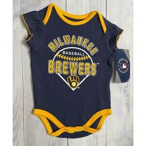 NEW! NWT MLB Milwaukee Brewers Baseball Baby Onesie Bodysuit, Size 0-3 months